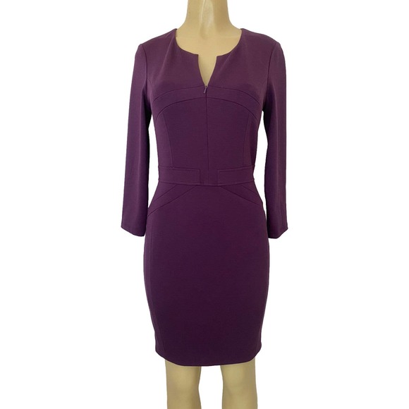 ZAC POSEN Z SPOKE Purple PLUM 3/4 SLEEVE DRESS V neck Zip Sheath Lined 4… - Picture 1 of 5